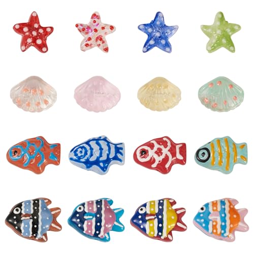 Craftdady Glasperlen mit Sternmuscheln, niedliches Ozean-Tier, handgefertigt, Lampwork-Perlen, Kristall, buntes Armband, lose Abstandshalter, 13–22,5 mm, für Bastelarbeiten, Ohrringe, Halsketten von Craftdady