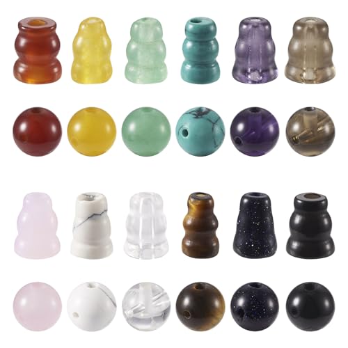 Craftdady Guru-Perlen mit 3 Löchern, 10 mm, T-gebohrt, Steinkristall, Güteklasse A, natürlicher Edelstein, Mala, buddhistische Schmuckherstellung, Loch: 1,4 ~ 2 mm, 12 Sets von Craftdady