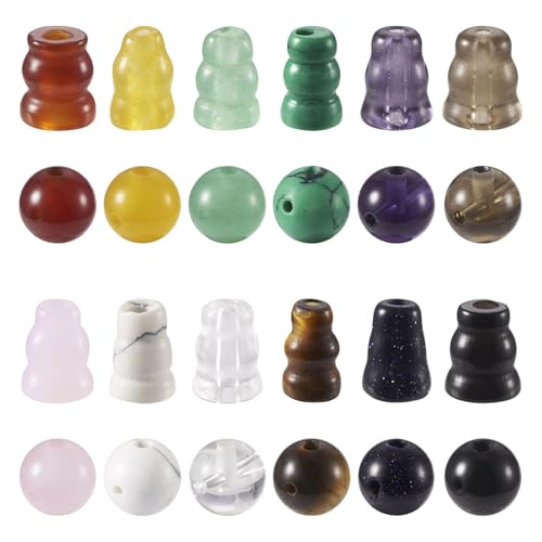 Craftdady Guru-Perlen mit 3 Löchern, 10 mm, T-gebohrt, Steinkristall, Güteklasse A, natürlicher Edelstein, Mala, buddhistische Schmuckherstellung, Loch: 1,4 ~ 2 mm, 12 Sets von Craftdady