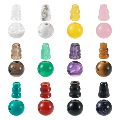 Craftdady Guru-Perlen mit 3 Löchern, T-gebohrt, Steinkristall, 8 mm, natürlicher Edelstein, Mala, buddhistische Schmuckherstellung, Loch: 2 ~ 3 mm, 12 Sets von Craftdady