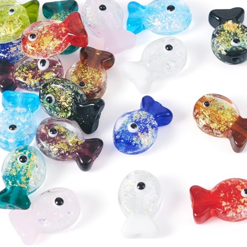 Craftdady Handgefertigte Glasperlen aus Folie mit Emaille-Farbverlauf, Goldfisch-Abstandshalter, niedliches Tier, Goldsand, glasierte Perlen für Armbänder, Basteln, Schmuckherstellung, 20 Stück Craftdady Handgefertigte Glasperlen aus Folie mit Emaille-Farbverlauf, Goldfisch-Abstandshalter, niedliches Tier, Goldsand, glasierte Perlen für Armbänder, Basteln, Schmuckherstellung, 20 Stück von Craftdady
