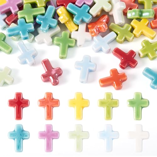 Craftdady Handgefertigte Kreuz-Porzellanperlen, Großpackung, Perlglanz, Kruzifix-Perlen, bunte Keramik-Porzellan-Ton-Abstandshalter für Ostern, Halloween, Schmuckherstellung, Bastelarbeiten, 50 Stück Craftdady Handgefertigte Kreuz-Porzellanperlen, Großpackung, Perlglanz, Kruzifix-Perlen, bunte Keramik-Porzellan-Ton-Abstandshalter für Ostern, Halloween, Schmuckherstellung, Bastelarbeiten, 50 Stück von Craftdady