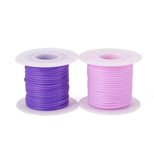 Craftdady Hohlrohr-Gummikordel 2 mm, PVC, röhrenförmig, synthetische Strickschnur, 2 Farben, Schmuckdraht zum Stricken, Basteln, Perlen, Halsketten, Armband, Schmuckherstellung, Violett, 20 m von Craftdady