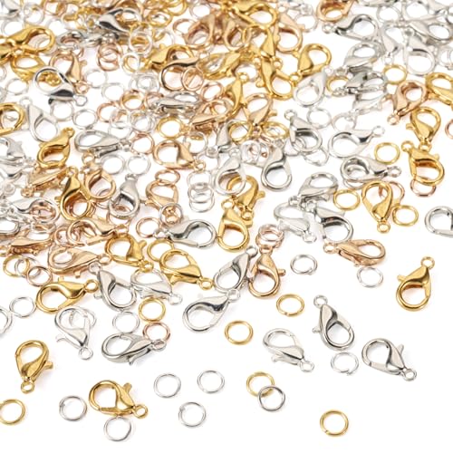 Craftdady Karabinerverschlüsse mit offenen Binderingen, Antik-Silber, goldfarben, Metalllegierung, Hakenverschluss, Endverschlüsse, 4 Farben, für selbstgemachte Halsketten, Armbänder Craftdady Karabinerverschlüsse mit offenen Binderingen, Antik-Silber, goldfarben, Metalllegierung, Hakenverschluss, Endverschlüsse, 4 Farben, für selbstgemachte Halsketten, Armbänder von Craftdady