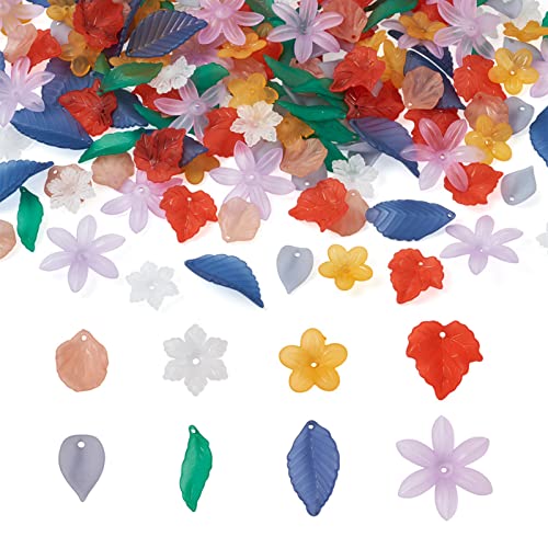 Craftdady Mattierte Blumen-Perlenkappen, Blatt-Anhänger, florale matte Acryl-Perlenkappe zum Basteln von Schmuck, Armband, Halskette, Ohrringherstellung, Kunststoff von Craftdady