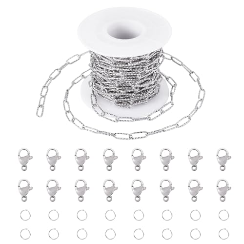 Craftdady Rechteckige Edelstahl-Gliederkette, 12 x 4 x 1 mm, Büroklammer, verbundene Ketten, DIY-Armbänder/Halsketten, Set für Schmuckhandwerk, Edelstahl-Farbe, 5 m von Craftdady