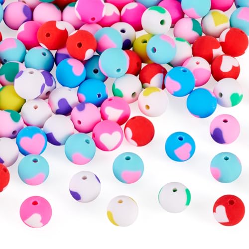 Craftdady Runde Modelliermassen-Perlen mit Herzmuster, 10 mm, handgefertigt, lose Abstandshalter, bunte Liebes-Pony-Perlen für DIY-Schmuckherstellung, DIY-Armbänder, Halsketten, Valentinstagsgeschenke von Craftdady