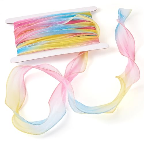 Craftdady Schillernde Polyesterbänder, 55 mm, schimmerndes Band, Farbverlauf, gewellt, Chiffon, Tüllbänder, bunt, für selbstgemachte dekorative Kleidung, Geschenkverpackungen, 10 m Craftdady Schillernde Polyesterbänder, 55 mm, schimmerndes Band, Farbverlauf, gewellt, Chiffon, Tüllbänder, bunt, für selbstgemachte dekorative Kleidung, Geschenkverpackungen, 10 m von Craftdady