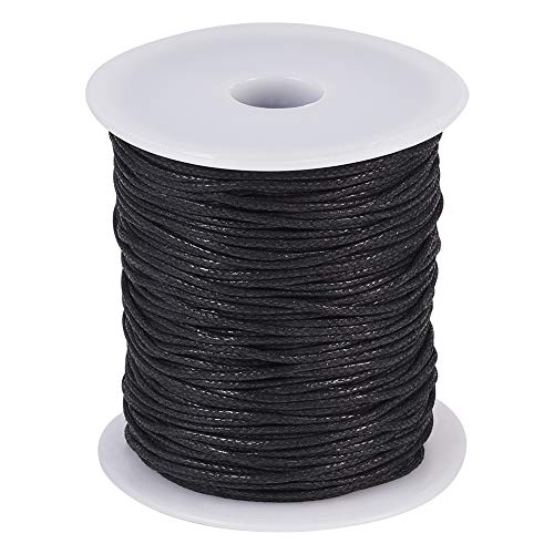 Craftdady 91,4 m schwarze, geflochtene, gewachste Schnur, 1,5 mm, Kunstleder-Perlenfaden, Seil mit Spule für DIY-Halsketten, Armbänder, Schmuckherstellung von Craftdady