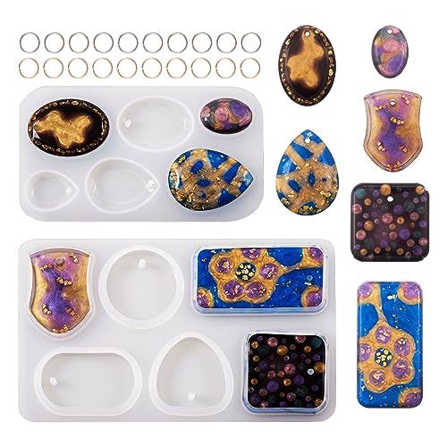 Craftdady Silikonformen für Edelstein-Anhänger, oval, tropfenförmig, rechteckig, mit Biegeringen für Epoxidharz, Basteln, Ohrringe, Schmuckherstellung, 2 Stück von Craftdady