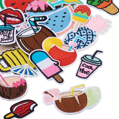 Craftdady Stoffaufnäher mit Fruchtgetränken, Applikationen für Rucksäcke, Stickerei, zum Aufbügeln oder Aufnähen auf Hüte, Kleidung, niedliche Ananas, Wassermelone, Essen, Getränke, Saft, für Hosen von Craftdady