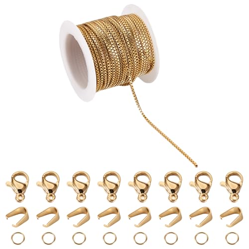 Craftdady Venezianische Gliederkette aus 304 Edelstahl, goldfarben, ungeschweißt, mit Karabinerverschlüssen, Biegeringe für Damen und Herren, Halskette, Schmuckherstellung, 5 m Craftdady Venezianische Gliederkette aus 304 Edelstahl, goldfarben, ungeschweißt, mit Karabinerverschlüssen, Biegeringe für Damen und Herren, Halskette, Schmuckherstellung, 5 m von Craftdady