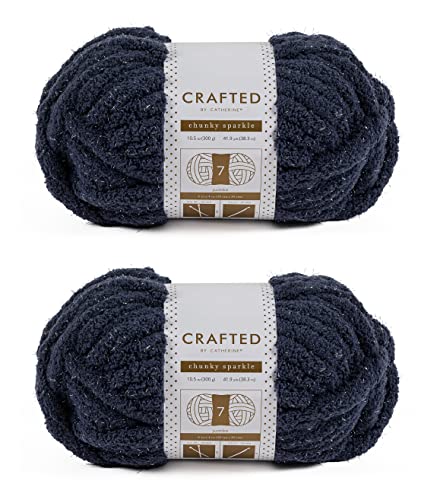 Crafted By Catherine Chunky Sparkle Garn – 2er-Pack (40 Meter pro Knäuel), Navy Sparkle, Stärke 7 Jumbo von Crafted By Catherine