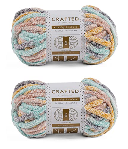 Crafted By Catherine Chunky Heather Multi Garn – 2 Stück, Rainbow Multi, Stärke 6 Super Bulky von Crafted by Catherine