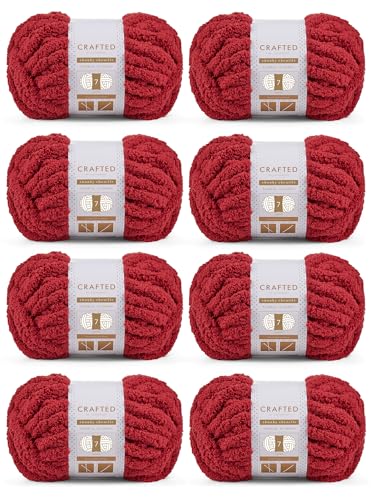 Crafted By Catherine Grobes Chenille-Garn, 8 Stück (227 g, 30 Meter pro Strang), Dunkelrot, Stärke 7 Jumbo von Crafted by Catherine