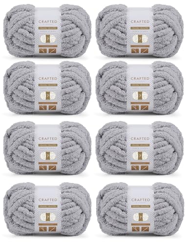 Crafted By Catherine Grobes Chenille-Garn, 8er-Pack (227 g, 30 m pro Strang), Hellgrau, Stärke 7 Jumbo von Crafted by Catherine