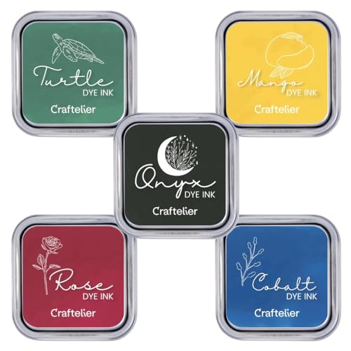 Craftelier - 5er-Pack Tinten auf Wasserbasis, ideal für Acryl- oder Gummistempel und poröse Oberflächen, Stempelgröße 4 x 4 cm, Schachtelgröße 6,3 x 6,3 cm, Rosa, Mango, Kobalt, Schildkröte und Onyx Craftelier - 5er-Pack Tinten auf Wasserbasis, ideal für Acryl- oder Gummistempel und poröse Oberflächen, Stempelgröße 4 x 4 cm, Schachtelgröße 6,3 x 6,3 cm, Rosa, Mango, Kobalt, Schildkröte und Onyx von Craftelier