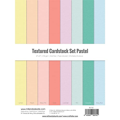 Craftelier - Set 24 Kartonbögen Pastell Textur für Kartenherstellung, Scrapbooking und Bastelprojekte | Gewicht 216 Gramm | Größe 15,24 x 20,32 cm (6" x 8") von Craftelier