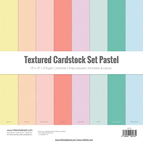 Craftelier - Set 24 Kartonbögen Pastell Textur für Kartenherstellung, Scrapbooking und Bastelprojekte | Gewicht 216 Gramm | Größe 30,48 cm x 30,48 cm (12" x 12") von Craftelier