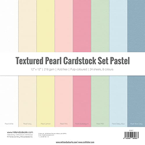 Craftelier - Set 24 Kartonbögen Pastel Pearl Textur für die Kartenherstellung, das Scrapbooking und andere Bastelprojekte | Gewicht 216 g | Größe 30,48 x 30,48 cm (12" x 12") von Craftelier