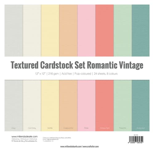 Craftelier - Set 24 Kartonbögen Textur Romantic Vintage für Karten, Scrapbooking und Bastelprojekte | Gewicht 216 g (216 g) | Größe 30,48 x 30,48 cm (12" x 12") von Craftelier