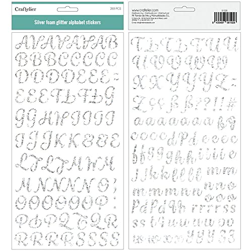 Craftelier - Chipboard-Aufkleber im Alphabet-Stil, Groß- und Kleinbuchstaben, Zahlen und Sonderzeichen - Silber | Inklusive 166 Stück - Größe ca. 2,9 cm Craftelier - Chipboard-Aufkleber im Alphabet-Stil, Groß- und Kleinbuchstaben, Zahlen und Sonderzeichen - Silber | Inklusive 166 Stück - Größe ca. 2,9 cm von Craftelier