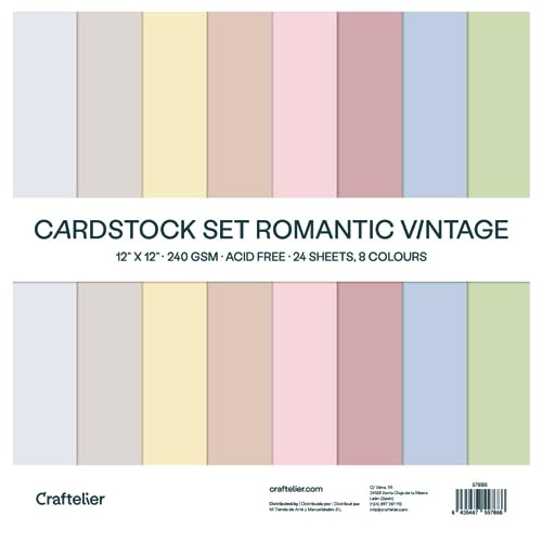 Craftelier - Set 24 Kartonbögen Romantic Vintage für Kartenherstellung, Scrapbooking und Bastelprojekte | Gewicht 240 Gramm | Größe 30,48 cm x 30,48 cm (12" x 12") Craftelier - Set 24 Kartonbögen Romantic Vintage für Kartenherstellung, Scrapbooking und Bastelprojekte | Gewicht 240 Gramm | Größe 30,48 cm x 30,48 cm (12" x 12") von Craftelier