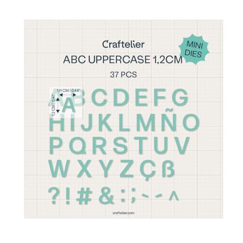 Craftelier - Mini-Stanzformen mit Großbuchstaben A-Z, Schablonen, kompatibel mit den wichtigsten Stanzmaschinen für Basteln und Scrapbooking, Papier, Karton oder EVA-Gummi, 1,2 cm von Craftelier