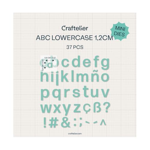 Craftelier - Mini-Stanzformen mit Kleinbuchstaben A-Z, Stanzschablonen für Stanzer, kompatibel mit den wichtigsten Stanzmaschinen für Basteln und Scrapbooking, Papier, Karton oder EVA-Gummi, 1,2 cm von Craftelier