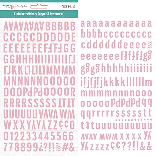 Craftelier - Selbstklebende Alphabet-Sticker mit Groß- und Kleinbuchstaben, Zahlen und Sonderzeichen zum Verzieren von Scrapbooking- und Bastelprojekten | Farbe Babyrosa von Craftelier