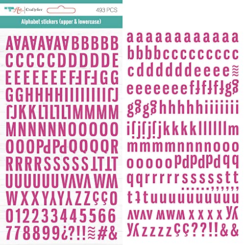 Craftelier - Selbstklebende Alphabet-Sticker mit Groß- und Kleinbuchstaben, Zahlen und Sonderzeichen zum Verzieren von Scrapbooking- und Bastelprojekten | Farbe Rosa von Craftelier