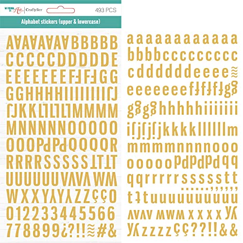 Craftelier - Selbstklebende Alphabet-Sticker mit Groß- und Kleinbuchstaben, Zahlen und Sonderzeichen zum Verzieren von Scrapbooking- und Bastelprojekten | Farbe Senfgelb von Craftelier