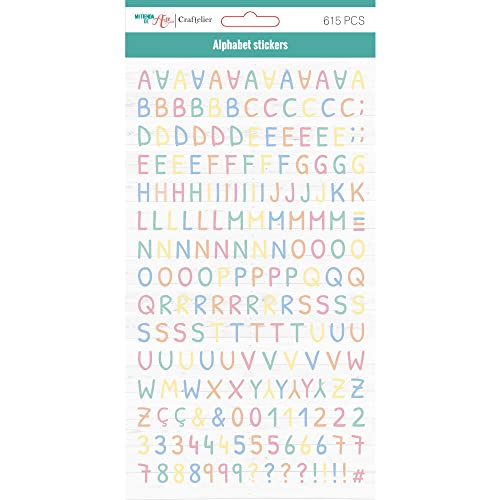 Craftelier - Selbstklebende Alphabet-Sticker mit Groß- und Kleinbuchstaben, Zahlen und Sonderzeichen zum Verzieren von Scrapbooking- und Bastelprojekten | Pastellfarben von Craftelier