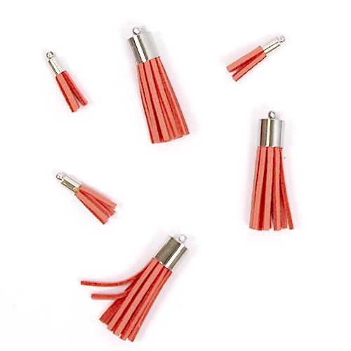 Craftelier - Set aus 6 Wildleder-Quasten mit silbernen Nieten - Zwei Verschiedene Größen | Home Decor, Schmuck, Scrapbooking | Größen: 4 x 1 cm und 2 x 0,5 cm | Koralle Craftelier - Set aus 6 Wildleder-Quasten mit silbernen Nieten - Zwei Verschiedene Größen | Home Decor, Schmuck, Scrapbooking | Größen: 4 x 1 cm und 2 x 0,5 cm | Koralle von Craftelier