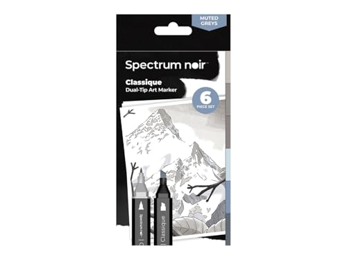 Crafter's Companion Spectrum Noir Classique Blend Marker-Set mit Doppelspitze, mischbar, Alkoholbasis, 6 Stück, gedecktes Grau von Crafter's Companion