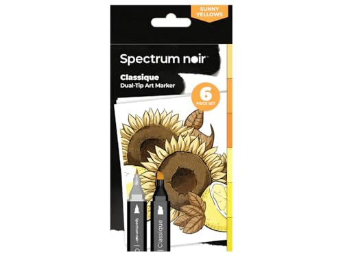 Crafter's Companion Spectrum Noir Classique Blend Marker-Set mit zwei Spitzen, mischbar, Alkoholbasis, 6 Stück, Sonnengelb von Crafter's Companion