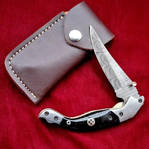 Craftomatik Damast Stahl Taschenmesser | Klappmesser | Büffel Horn, Damast Stahl, Mosaik Stift Griff | Handgefertigt Outdoor Damastmesser Camping Messer | FK29 Craftomatik Damast Stahl Taschenmesser | Klappmesser | Büffel Horn, Damast Stahl, Mosaik Stift Griff | Handgefertigt Outdoor Damastmesser Camping Messer | FK29 von Craftomatik