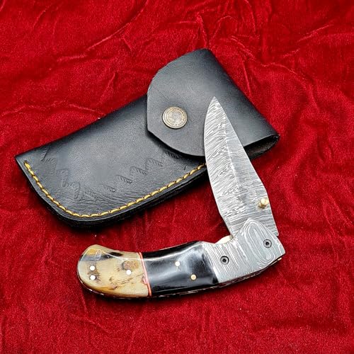 Craftomatik Damast Stahl Taschenmesser | Klappmesser | Büffelhorn, Widderhorn, Damast Stahl, Messing Stiften Griff | Handgefertigt Outdoor Damastmesser Camping Messer | FK55 Craftomatik Damast Stahl Taschenmesser | Klappmesser | Büffelhorn, Widderhorn, Damast Stahl, Messing Stiften Griff | Handgefertigt Outdoor Damastmesser Camping Messer | FK55 von Craftomatik