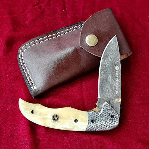 Craftomatik Damast Stahl Taschenmesser | Klappmesser | Kamelknochen, Damast Stahl, Mosaik Stift Griff | Handgefertigt Outdoor Damastmesser Camping Messer | FK43-YW Craftomatik Damast Stahl Taschenmesser | Klappmesser | Kamelknochen, Damast Stahl, Mosaik Stift Griff | Handgefertigt Outdoor Damastmesser Camping Messer | FK43-YW von Craftomatik