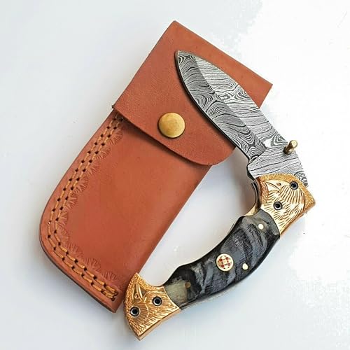 Craftomatik Golden Adler Damast Stahl Taschenmesser | Klappmesser | Widderhorn, Gravierte Edelstahl, Mosaik Stift Griff | Handgefertigt Outdoor Damastmesser Camping Messer | FK36 Craftomatik Golden Adler Damast Stahl Taschenmesser | Klappmesser | Widderhorn, Gravierte Edelstahl, Mosaik Stift Griff | Handgefertigt Outdoor Damastmesser Camping Messer | FK36 von Craftomatik
