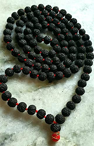 Indisches Schwarz, 5 Mukhi (Gesicht) 108 + 1 Perlen, Siddh Rudraksha Mala, 7 mm von Craftopia Overseas