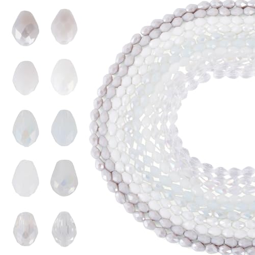 Craftora 10 Stränge Teardrop Glasperlen Transparent Facettierte Kristallperlen Weiß Wassertropfen Lose Spacer Bead für DIY Handwerk Armbänder Schmuckherstellung Craftora 10 Stränge Teardrop Glasperlen Transparent Facettierte Kristallperlen Weiß Wassertropfen Lose Spacer Bead für DIY Handwerk Armbänder Schmuckherstellung von Craftora