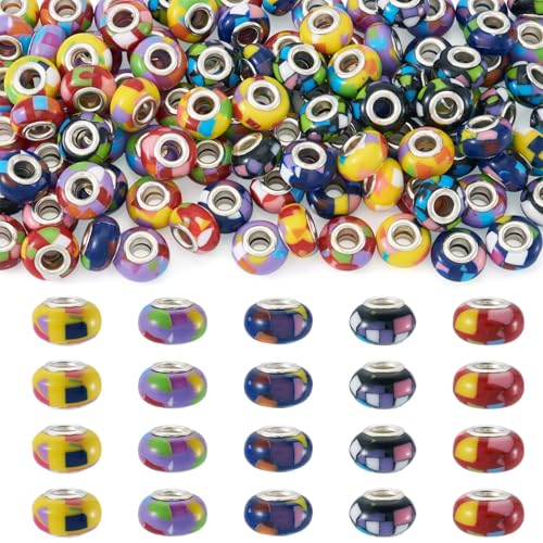 Craftora 100 Stück europäische Harz-Perlen mit großem Loch, Rondelle, Abstandshalter, bunte böhmische Charms für Halloween, Weihnachten, Basteln, Schmuck, Armbandherstellung Craftora 100 Stück europäische Harz-Perlen mit großem Loch, Rondelle, Abstandshalter, bunte böhmische Charms für Halloween, Weihnachten, Basteln, Schmuck, Armbandherstellung von Craftora