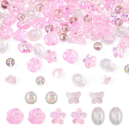 Craftora 100 Stück rosa Kristallglas-Blumenperlen, galvanisierte Schmetterlings-Perlen, hellrosa, Meeresglasperlen für Bastelarbeiten, Schmuckherstellung, DIY-Armbänder, Halsketten, Schlüsselanhänger Craftora 100 Stück rosa Kristallglas-Blumenperlen, galvanisierte Schmetterlings-Perlen, hellrosa, Meeresglasperlen für Bastelarbeiten, Schmuckherstellung, DIY-Armbänder, Halsketten, Schlüsselanhänger von Craftora
