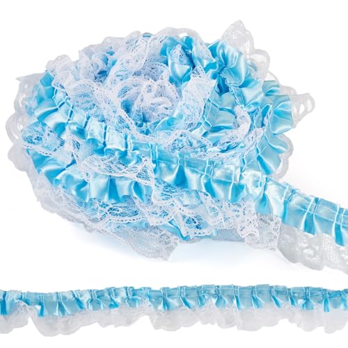 Craftora 12,5 Meter blauer Rüschen-Organza-Spitzenbesatz, 2-lagig, plissiert, Satin-Spitzenband, 4,7 cm, Spitzenrand, Rüschenborte zum Nähen von Kleidung, Kleid, Heimdekoration, Hochzeit Craftora 12,5 Meter blauer Rüschen-Organza-Spitzenbesatz, 2-lagig, plissiert, Satin-Spitzenband, 4,7 cm, Spitzenrand, Rüschenborte zum Nähen von Kleidung, Kleid, Heimdekoration, Hochzeit von Craftora