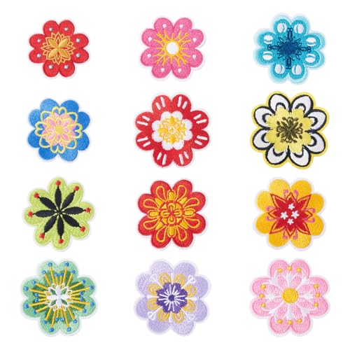 Craftora 12 x Blumen zum Aufbügeln mit Gänseblümchen, bestickt, bunt, Blumenapplikationen, Abzeichen, Aufkleber für selbstgemachte Kleidung, Rucksäcke, Jacken, Hüte, Handwerk von Craftora