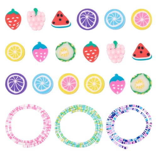 Craftora 220 Stück Obst-Polymer-Ton-Perlen, Zitrone, Erdbeere, Wassermelone, Abstandshalter, niedlich, handgefertigt, Ton-Anhänger für Schmuckherstellung, Armband, Halskette von Craftora