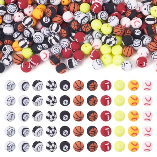 Craftora 220 Stück Sportball-Perlen, 8 mm, Polymer-Ton, rund, Basketball, Baseball, Volleyball, Spiele, Abstandshalter, Perlen für DIY-Schmuck, Schlüsselanhänger Craftora 220 Stück Sportball-Perlen, 8 mm, Polymer-Ton, rund, Basketball, Baseball, Volleyball, Spiele, Abstandshalter, Perlen für DIY-Schmuck, Schlüsselanhänger von Craftora