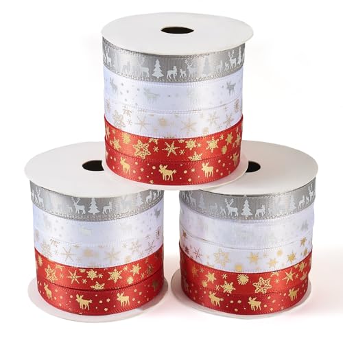 Craftora 30 m Weihnachtsbänder Weihnachtsbaum Schneeflocke Satinband Xmas Polyesterband für Geschenke Verpackung Festival Dekoration DIY Handwerk Craftora 30 m Weihnachtsbänder Weihnachtsbaum Schneeflocke Satinband Xmas Polyesterband für Geschenke Verpackung Festival Dekoration DIY Handwerk von Craftora