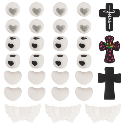 Craftora 36 Stück Kreuz-Silikonperlen, weiße Silikonperlen für Halloween, Schlüsselanhängerherstellung, Gothic, runde Herzflügel, Würfel, Gummiperlen für Stifte, Armbänder, DIY Handwerk Craftora 36 Stück Kreuz-Silikonperlen, weiße Silikonperlen für Halloween, Schlüsselanhängerherstellung, Gothic, runde Herzflügel, Würfel, Gummiperlen für Stifte, Armbänder, DIY Handwerk von Craftora